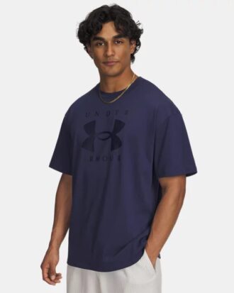 Tjock, märkesklädd oversized kortärmad tröja